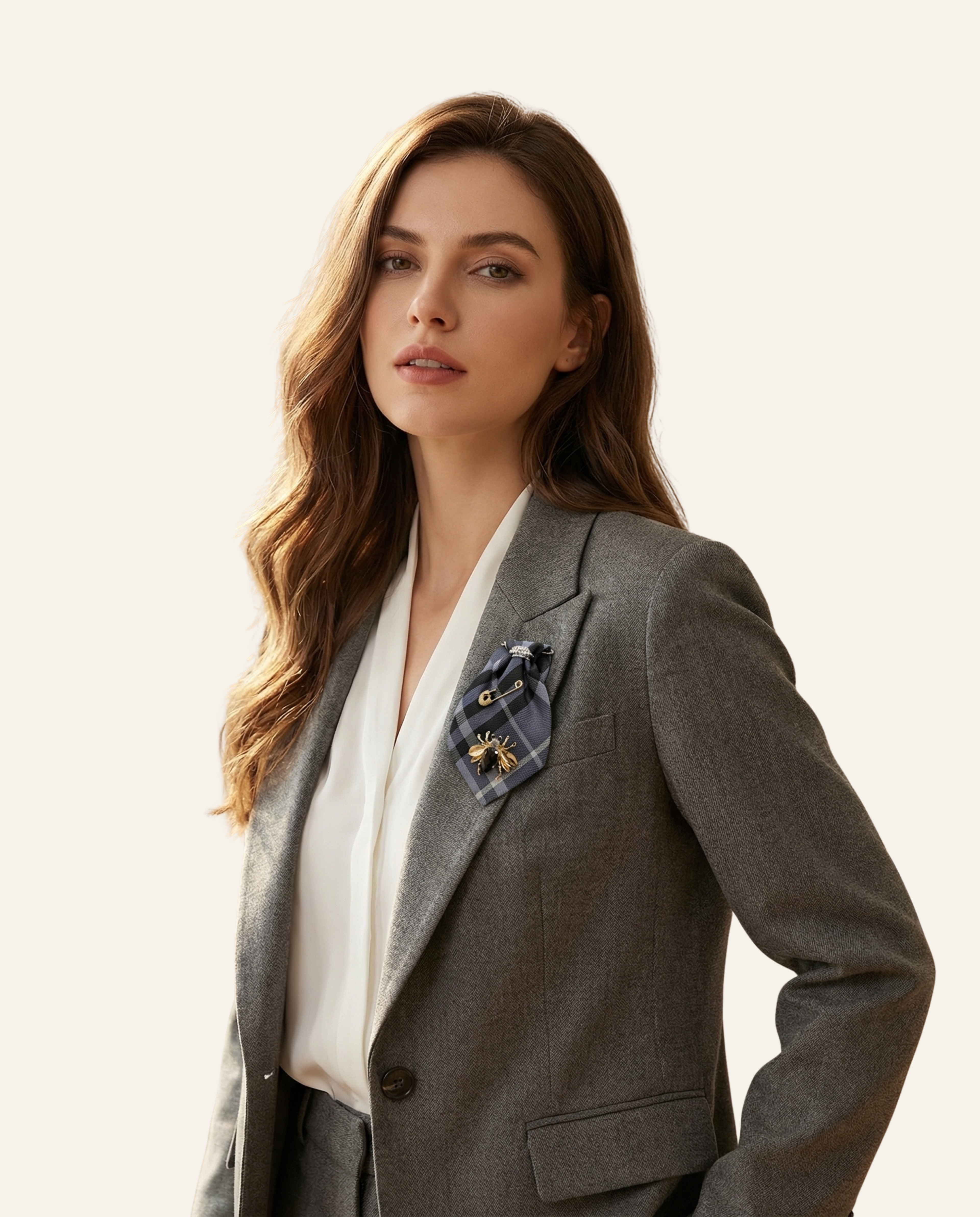 La Grande Grey Check Brooch