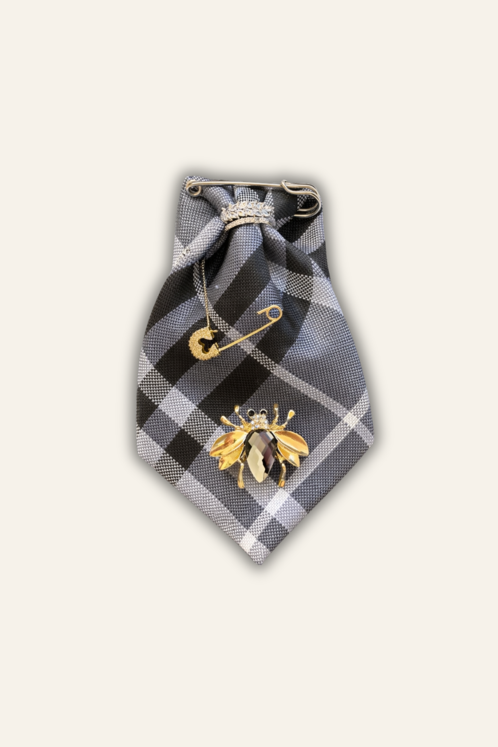 La Grande Grey Check Brooch