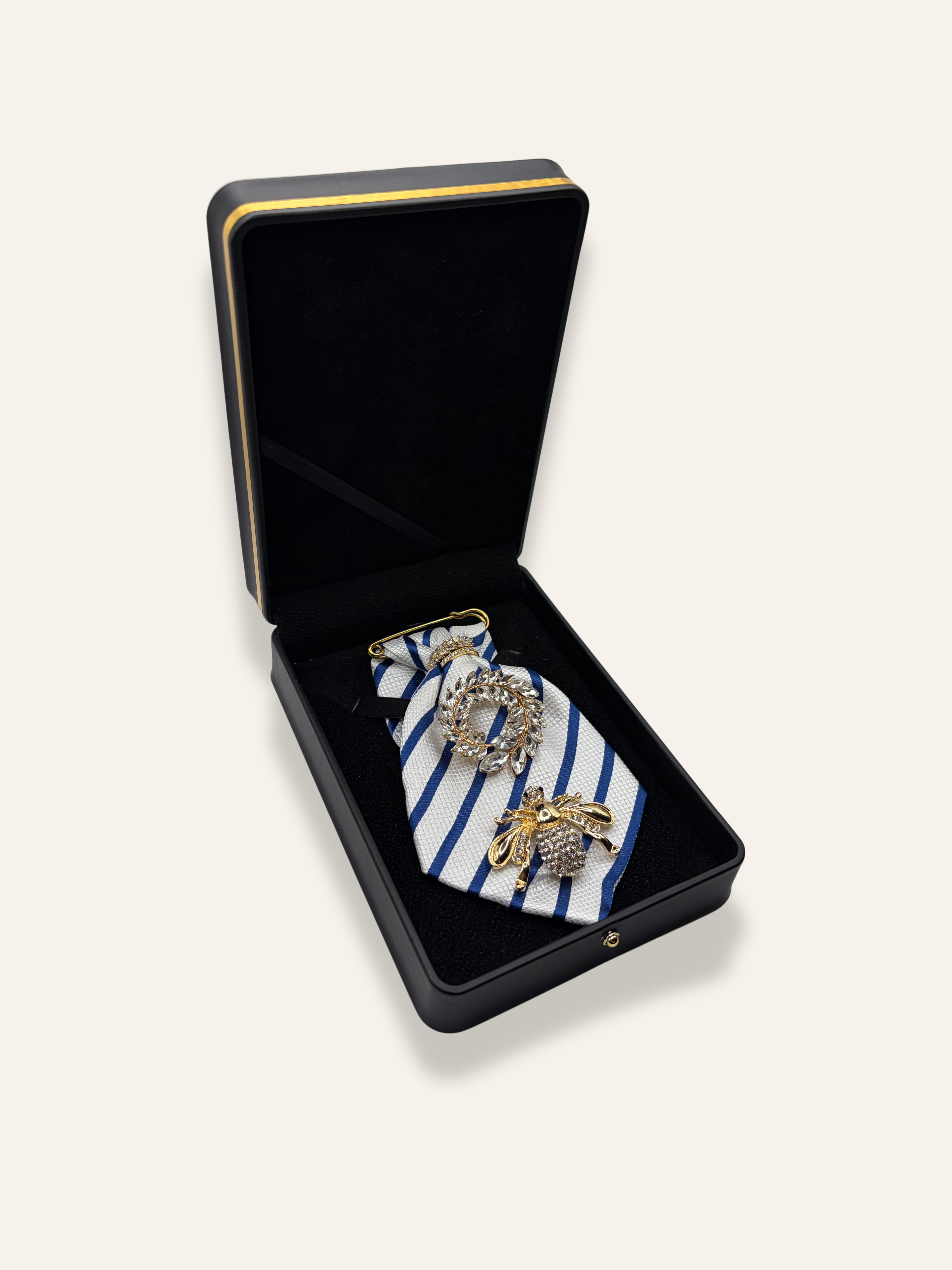 La Grande White Striped Brooch
